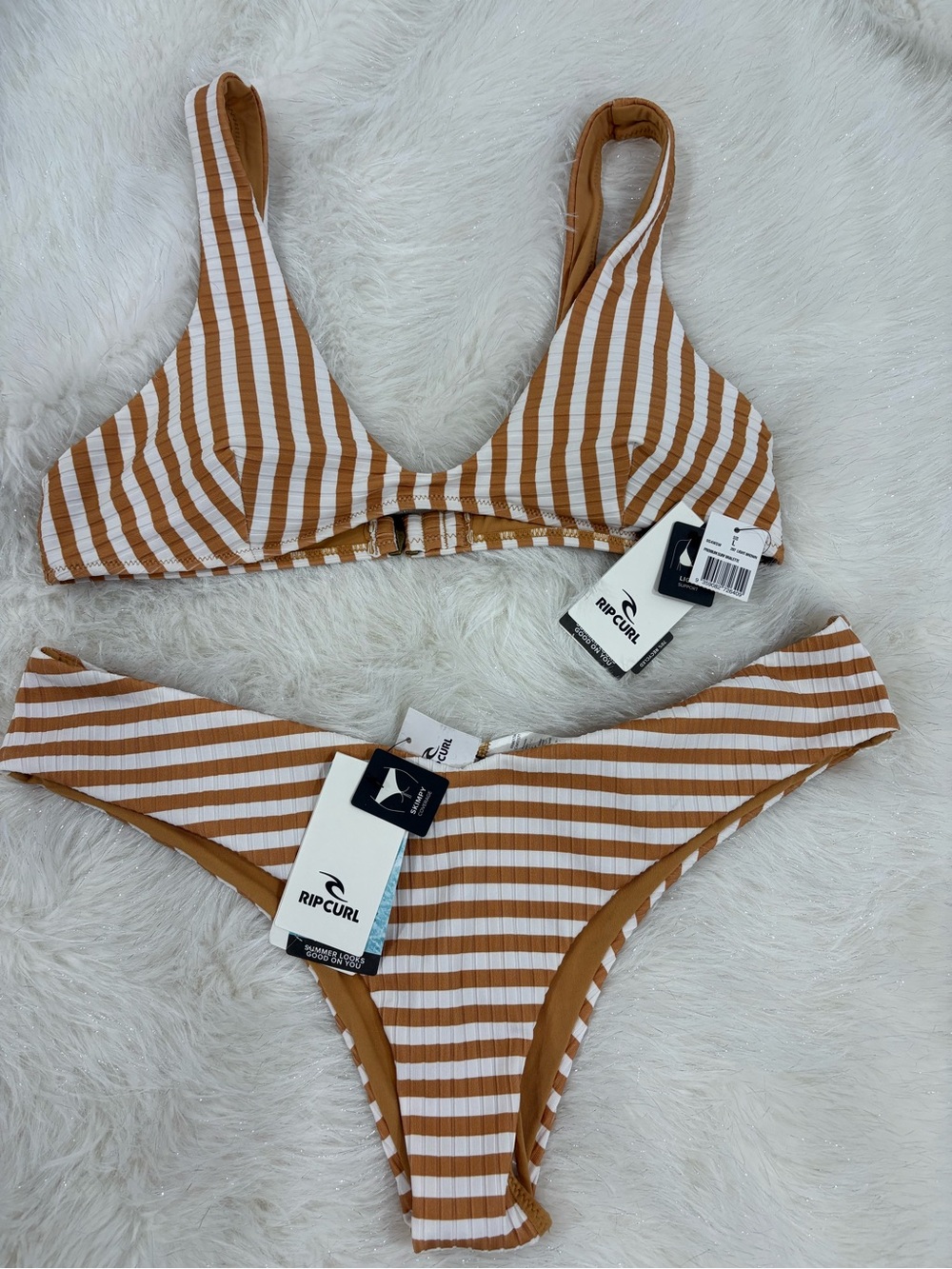 NWT Rip Curl Premium Surf Ribbed Striped Bikini Set - L top XL bottom